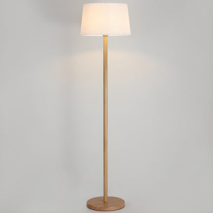 Natural Drum Wood-color Metal Column Floor Lamp