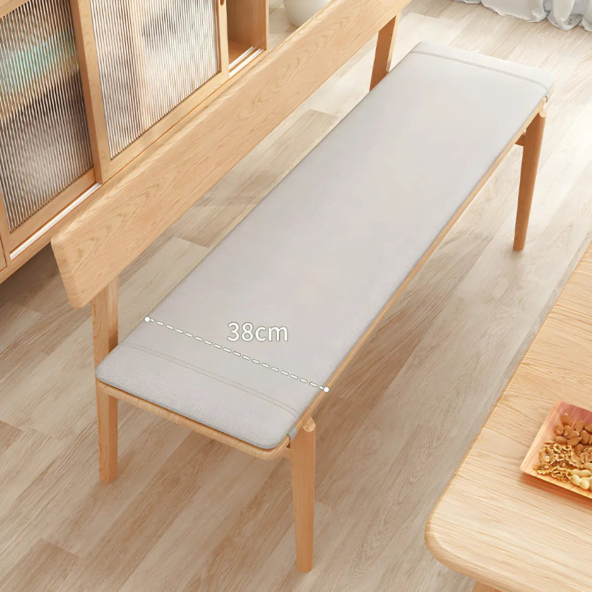 Natural Finish Cushioned Dining Bench with Back and Leg