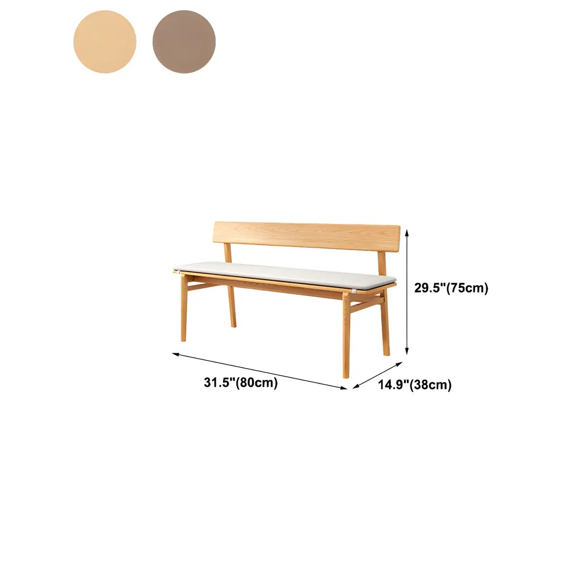 Natural Finish Cushioned Dining Bench with Back and Leg