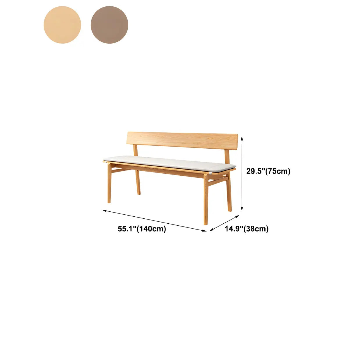 Natural Finish Cushioned Dining Bench with Back and Leg