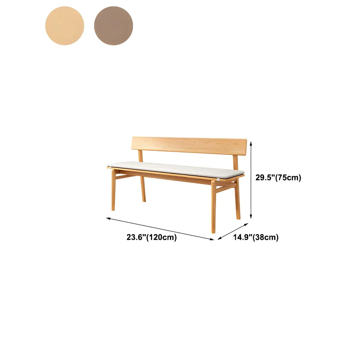 Natural Finish Cushioned Dining Bench with Back and Leg