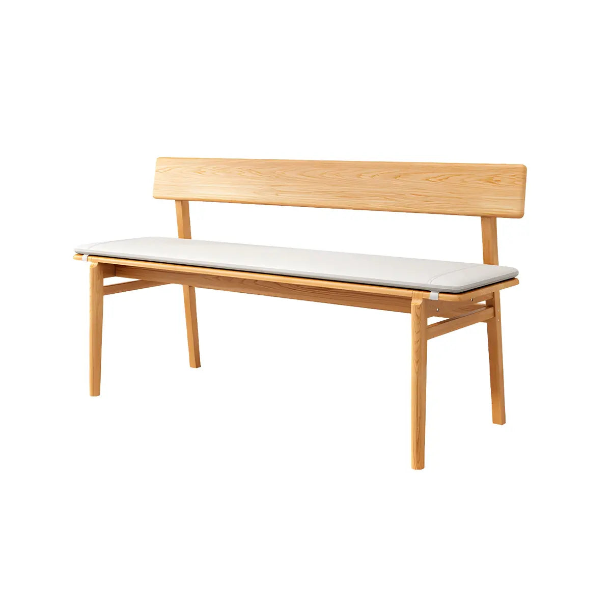 Natural Finish Cushioned Dining Bench with Back and Leg