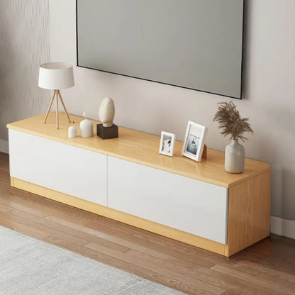 Natural Finish Wood Rectangle Two Drawers TV Stand