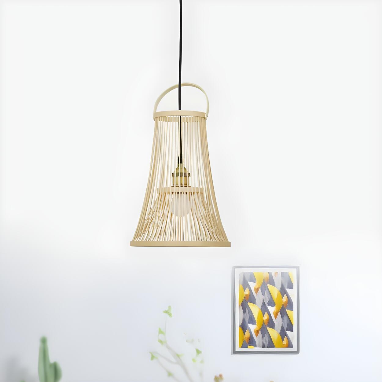 Natural Lantern Rattan Trumpet Beige Pendant Light