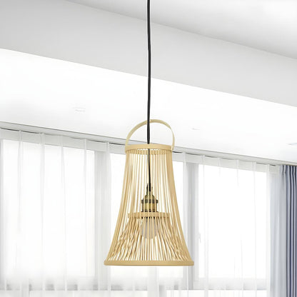 Natural Lantern Rattan Trumpet Beige Pendant Light