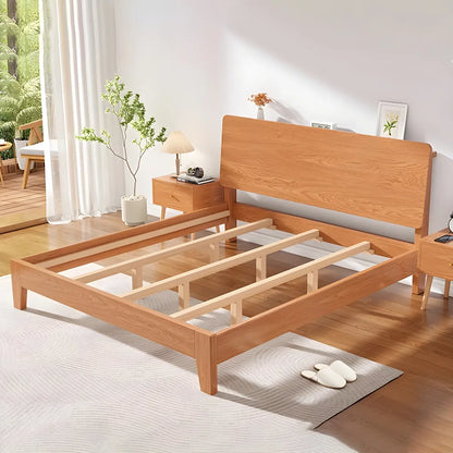 Natural Oak Queen Panel Shelves Bed with Headboard