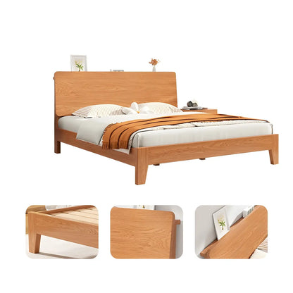 Natural Oak Queen Panel Shelves Bed with Headboard