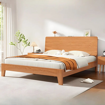 Natural Oak Queen Panel Shelves Bed with Headboard