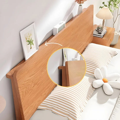 Natural Oak Queen Panel Shelves Bed with Headboard