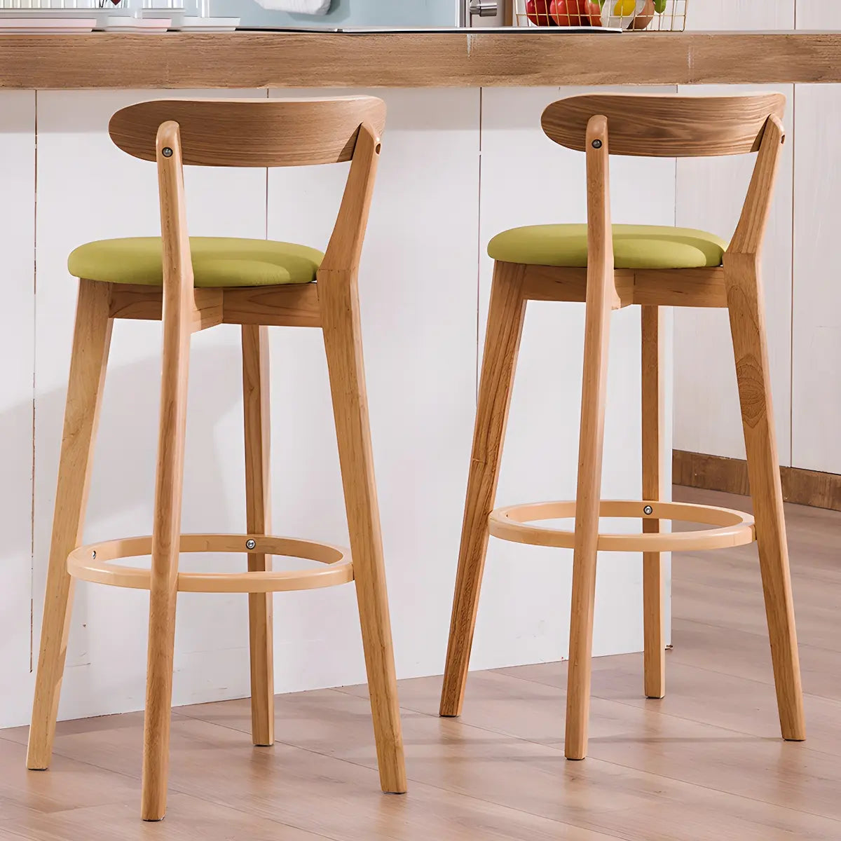 Natural Round Beech Cotton Backrest Wood Bar Stool