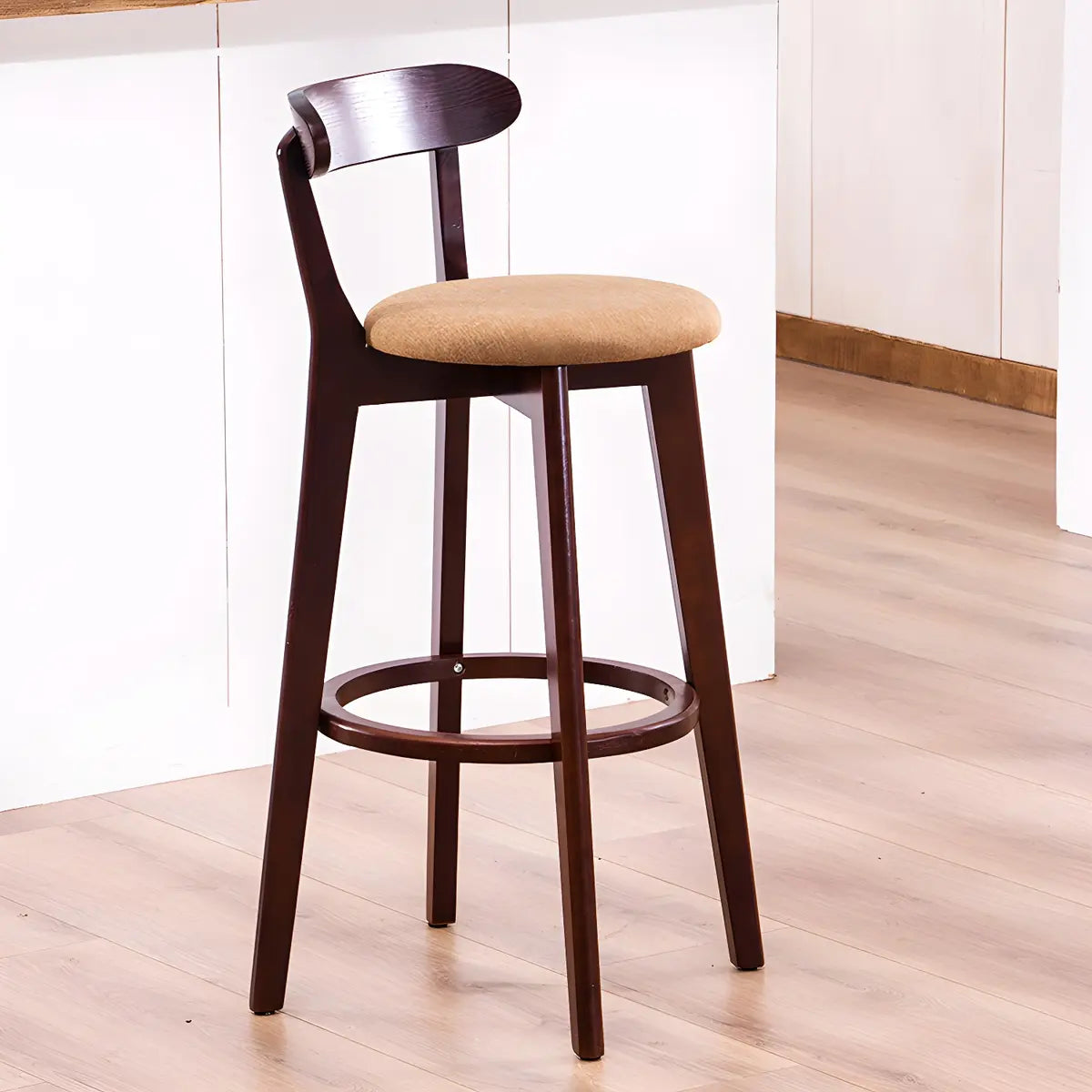 Natural Round Beech Cotton Backrest Wood Bar Stool