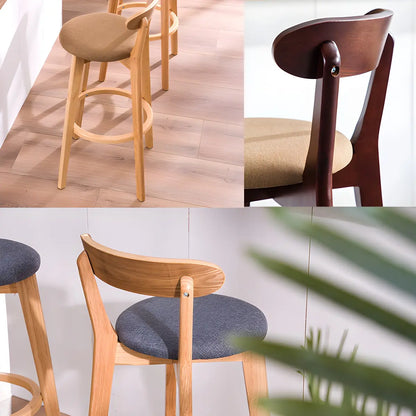 Natural Round Beech Cotton Backrest Wood Bar Stool