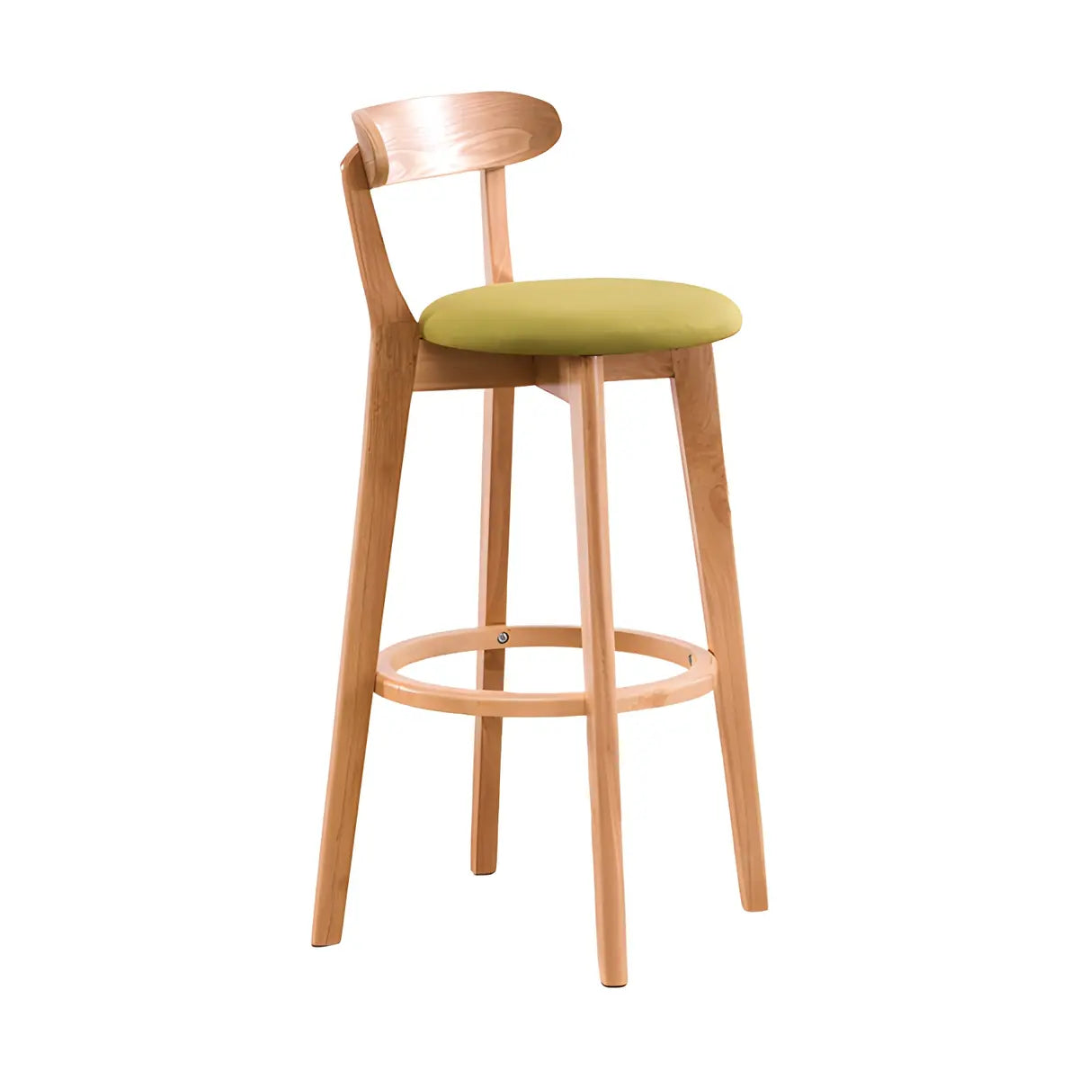 Natural Round Beech Cotton Backrest Wood Bar Stool