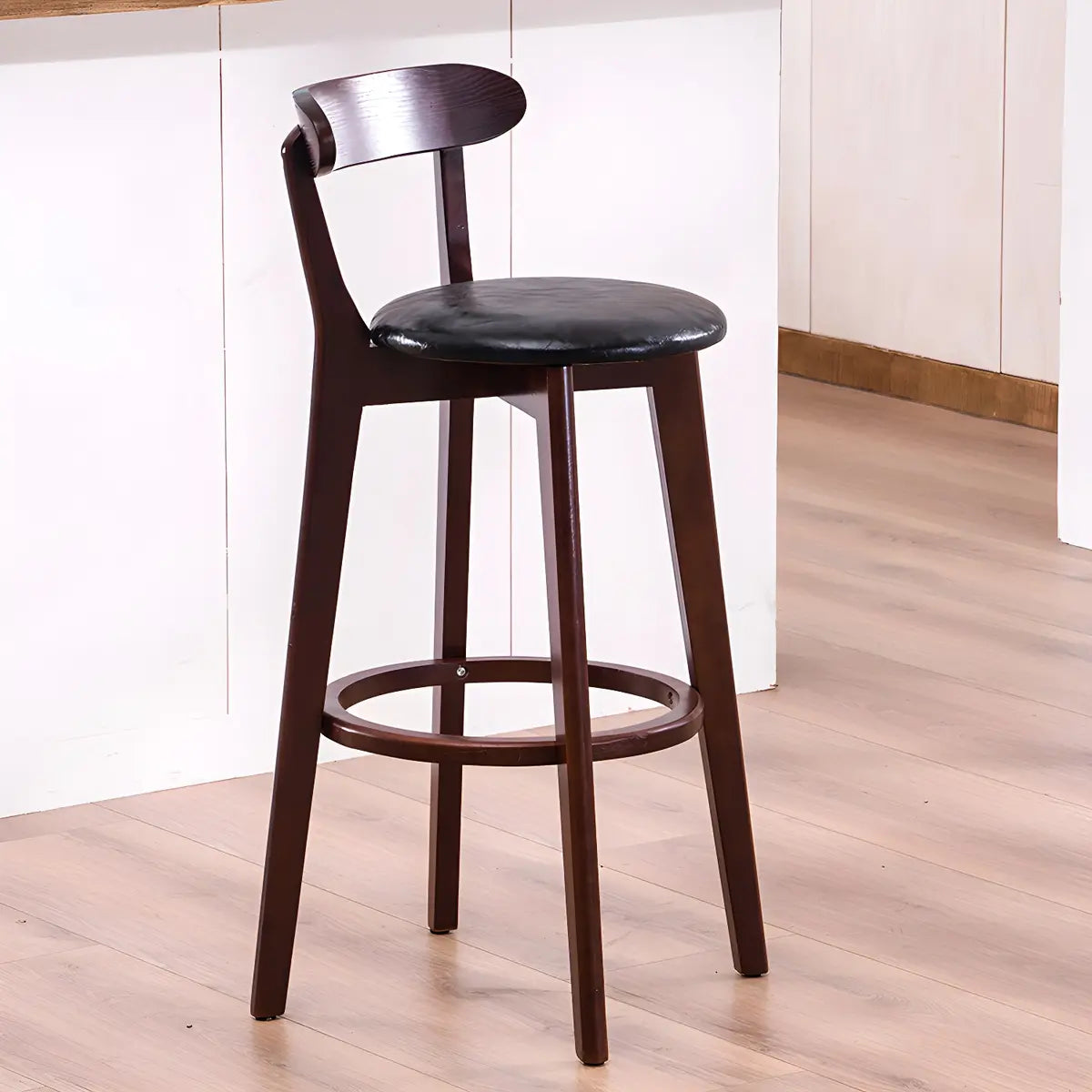 Natural Round Beech Cotton Backrest Wood Bar Stool