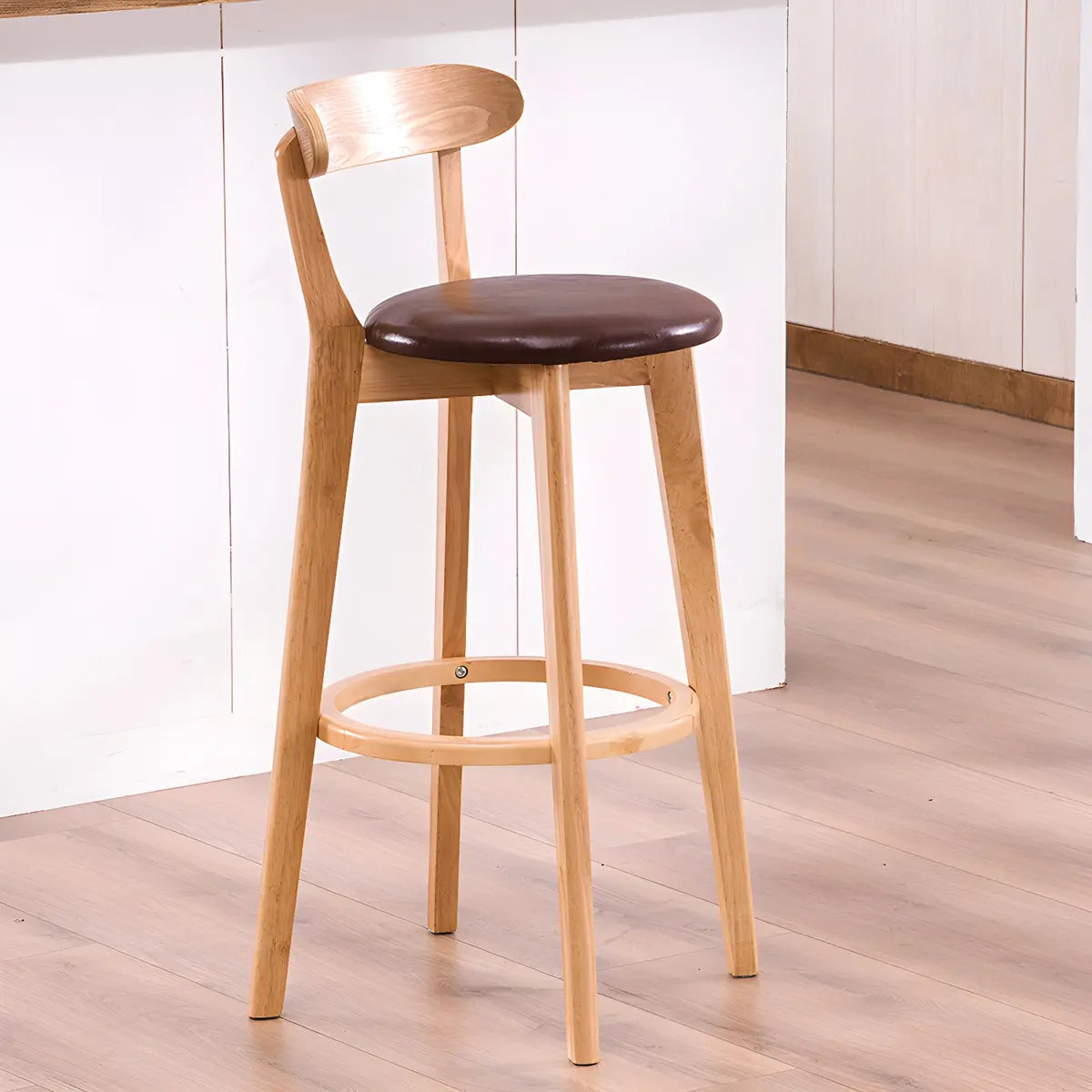 Natural Round Beech Cotton Backrest Wood Bar Stool