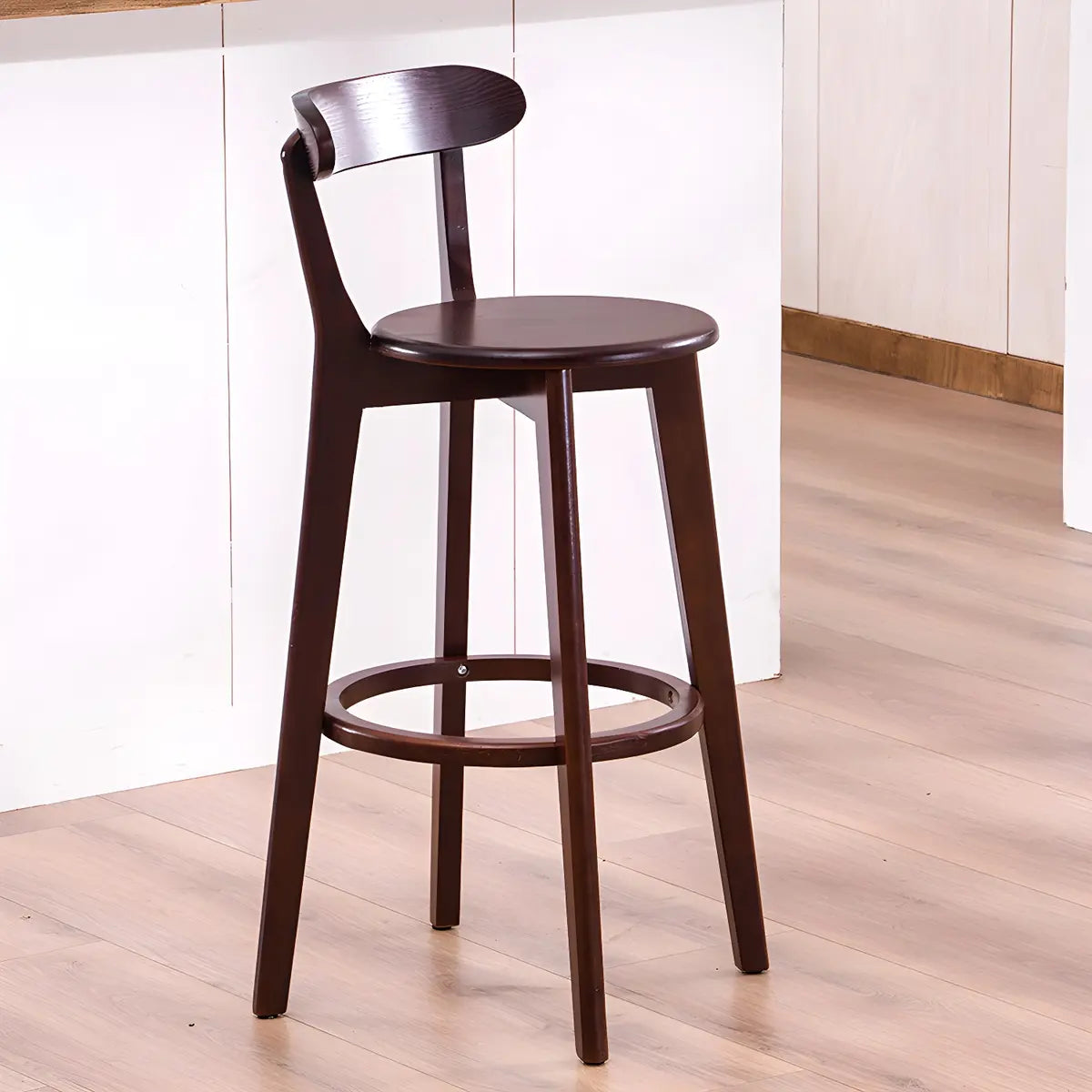 Natural Round Beech Cotton Backrest Wood Bar Stool