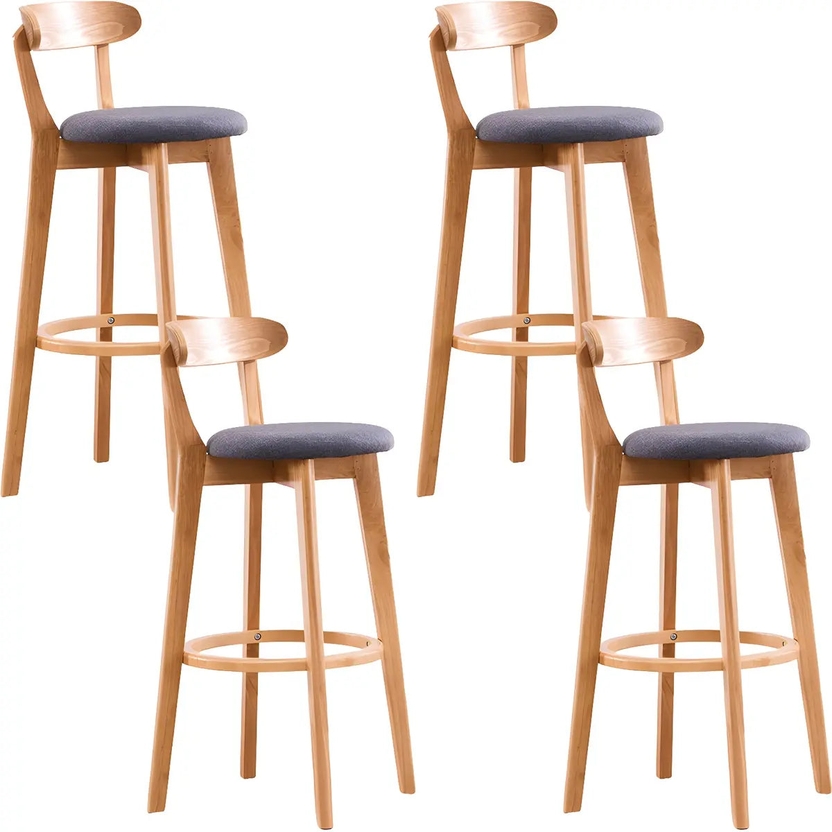 Natural Round Beech Cotton Backrest Wood Bar Stool