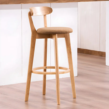 Natural Round Beech Cotton Backrest Wood Bar Stool