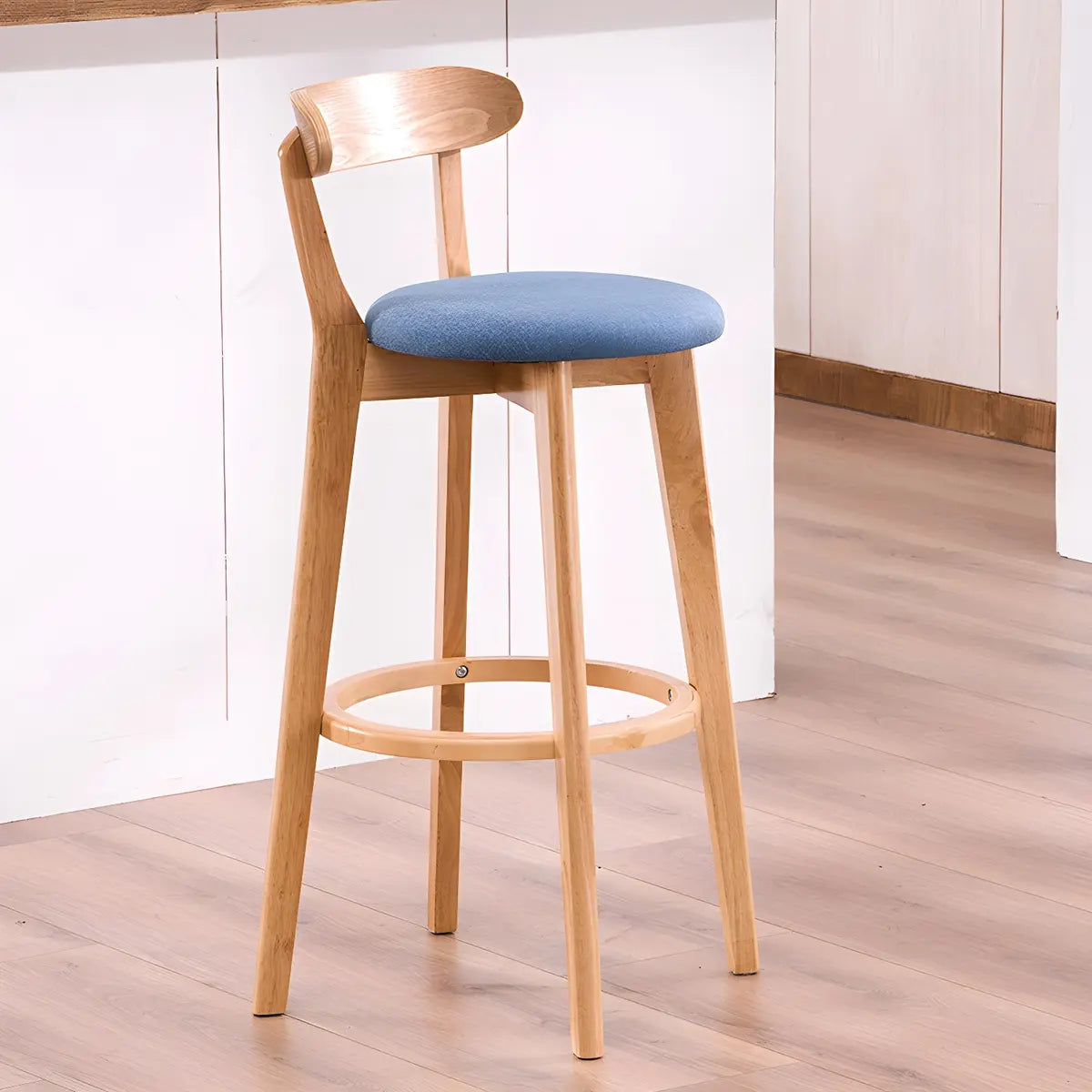 Natural Round Beech Cotton Backrest Wood Bar Stool