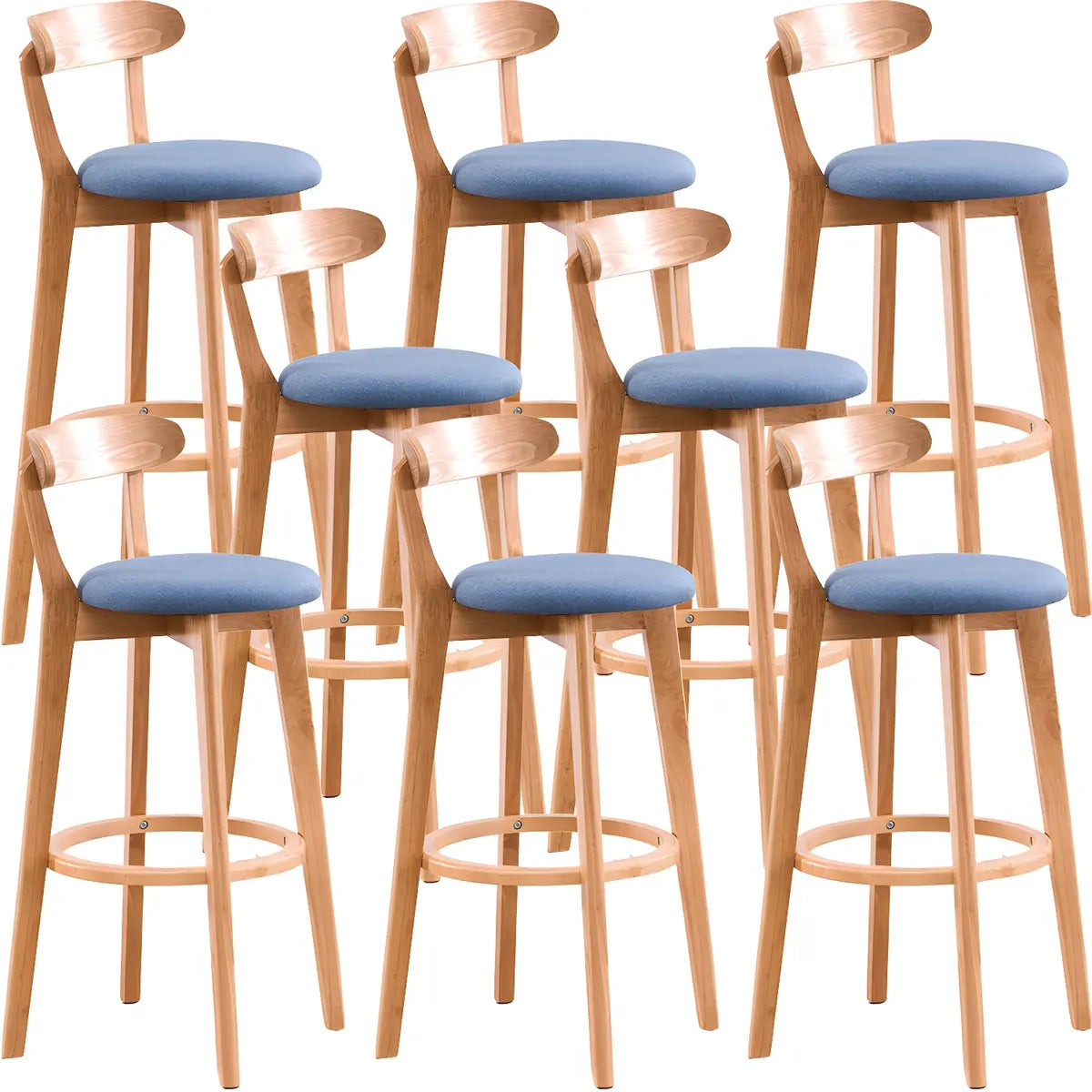 Natural Round Beech Cotton Backrest Wood Bar Stool