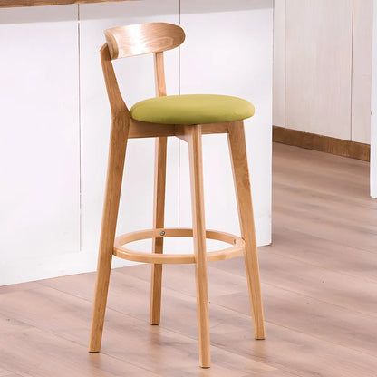 Natural Round Beech Cotton Backrest Wood Bar Stool