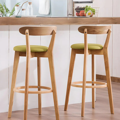 Natural Round Beech Cotton Backrest Wood Bar Stool