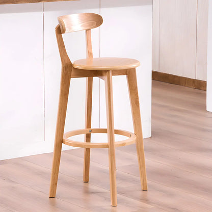 Natural Round Beech Cotton Backrest Wood Bar Stool