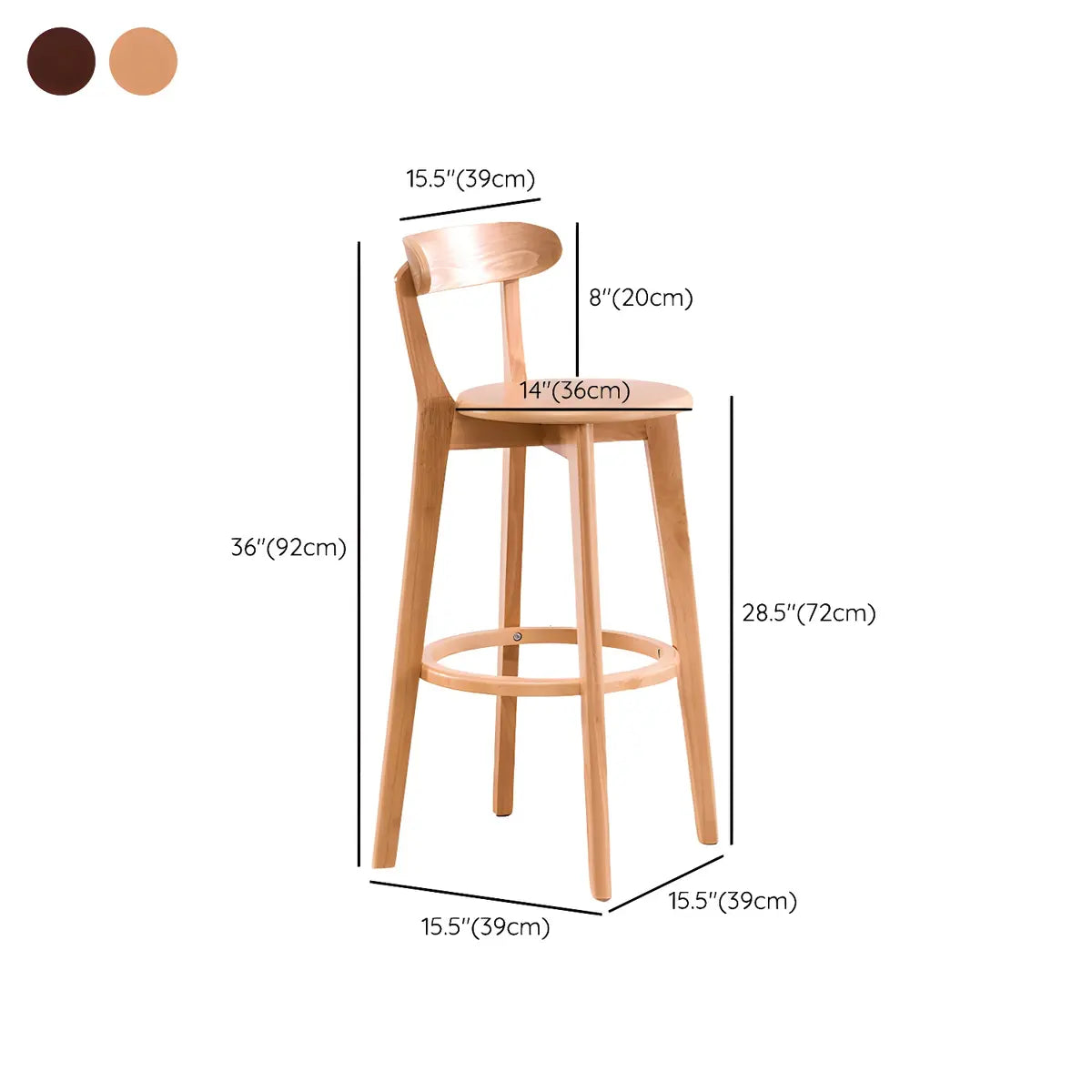 Natural Round Beech Cotton Backrest Wood Bar Stool