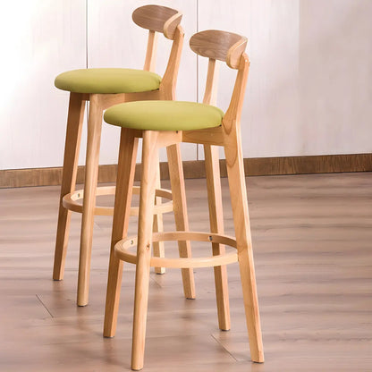 Natural Round Beech Cotton Backrest Wood Bar Stool