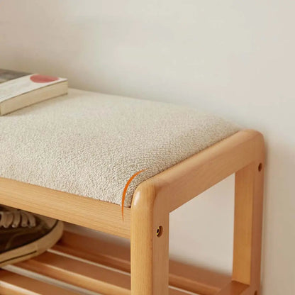 Natural Upholstered Entryway Bench with Shoe Shelf