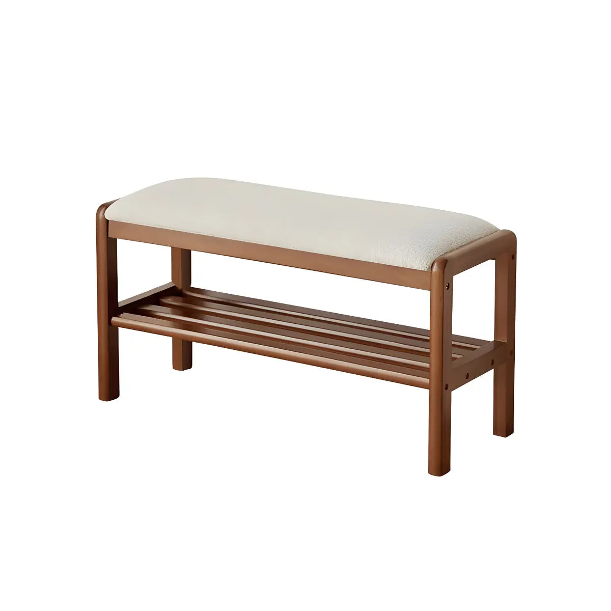 Natural Upholstered Entryway Bench with Shoe Shelf