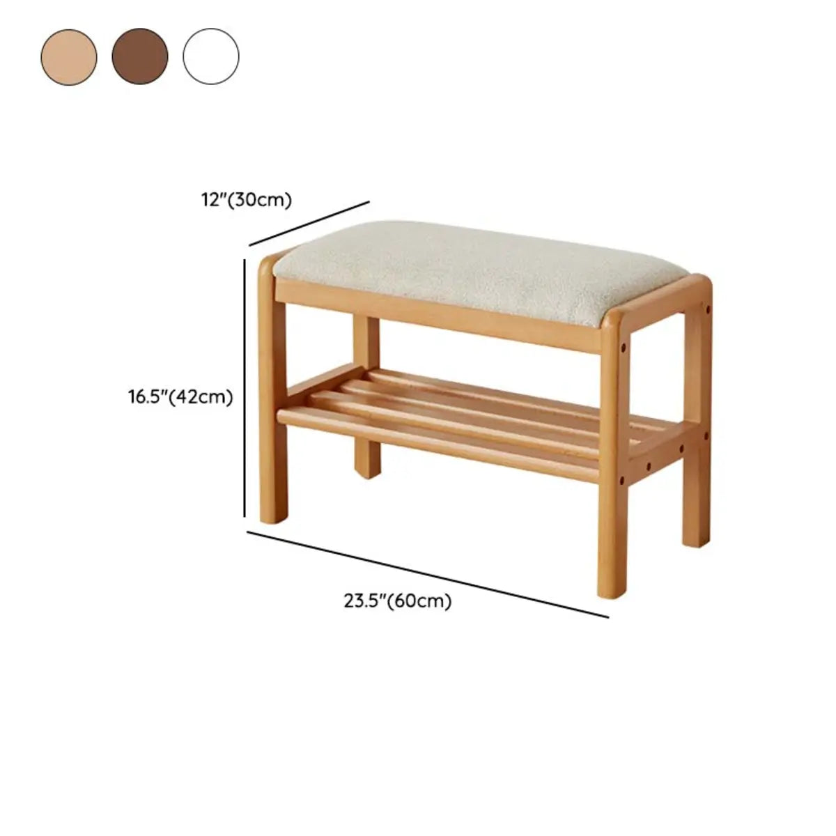 Natural Upholstered Entryway Bench with Shoe Shelf