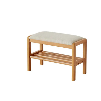 Natural Upholstered Entryway Bench with Shoe Shelf