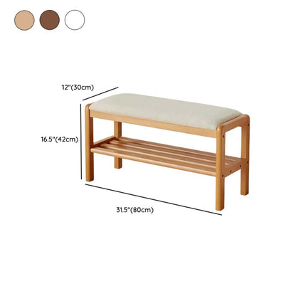 Natural Upholstered Entryway Bench with Shoe Shelf