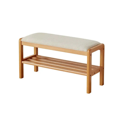 Natural Upholstered Entryway Bench with Shoe Shelf