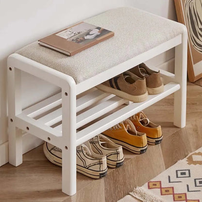 Natural Upholstered Entryway Bench with Shoe Shelf