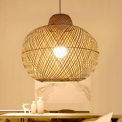 Natural Woven Rattan Globe Lantern Restaurant Pendant Light