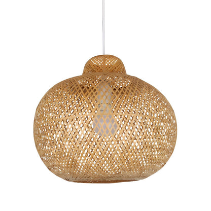 Natural Woven Rattan Globe Lantern Restaurant Pendant Light