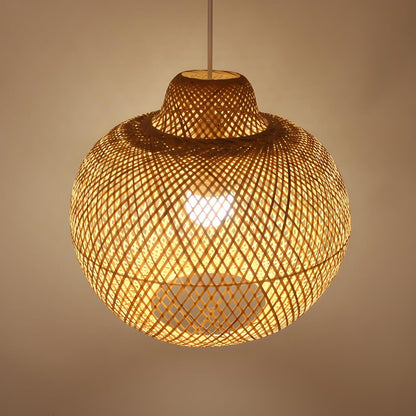 Natural Woven Rattan Globe Lantern Restaurant Pendant Light