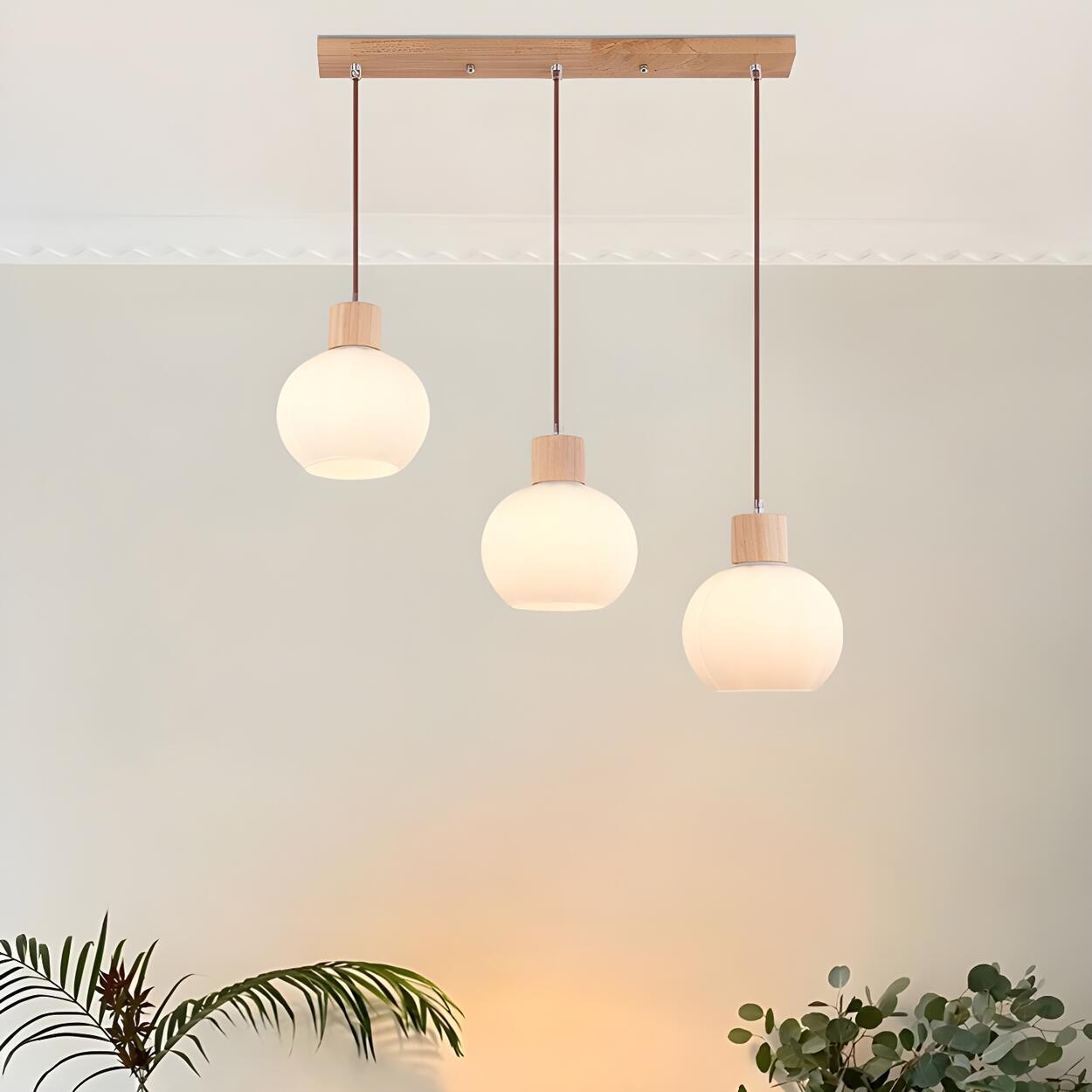 Nordic 3-Light Globe Wooden Island Pendant Light