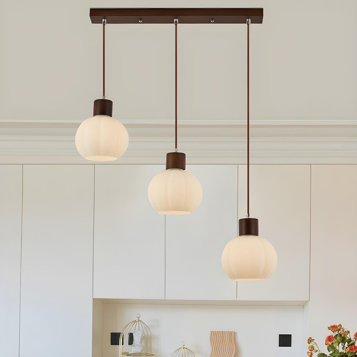 Nordic 3-Light Globe Wooden Island Pendant Light