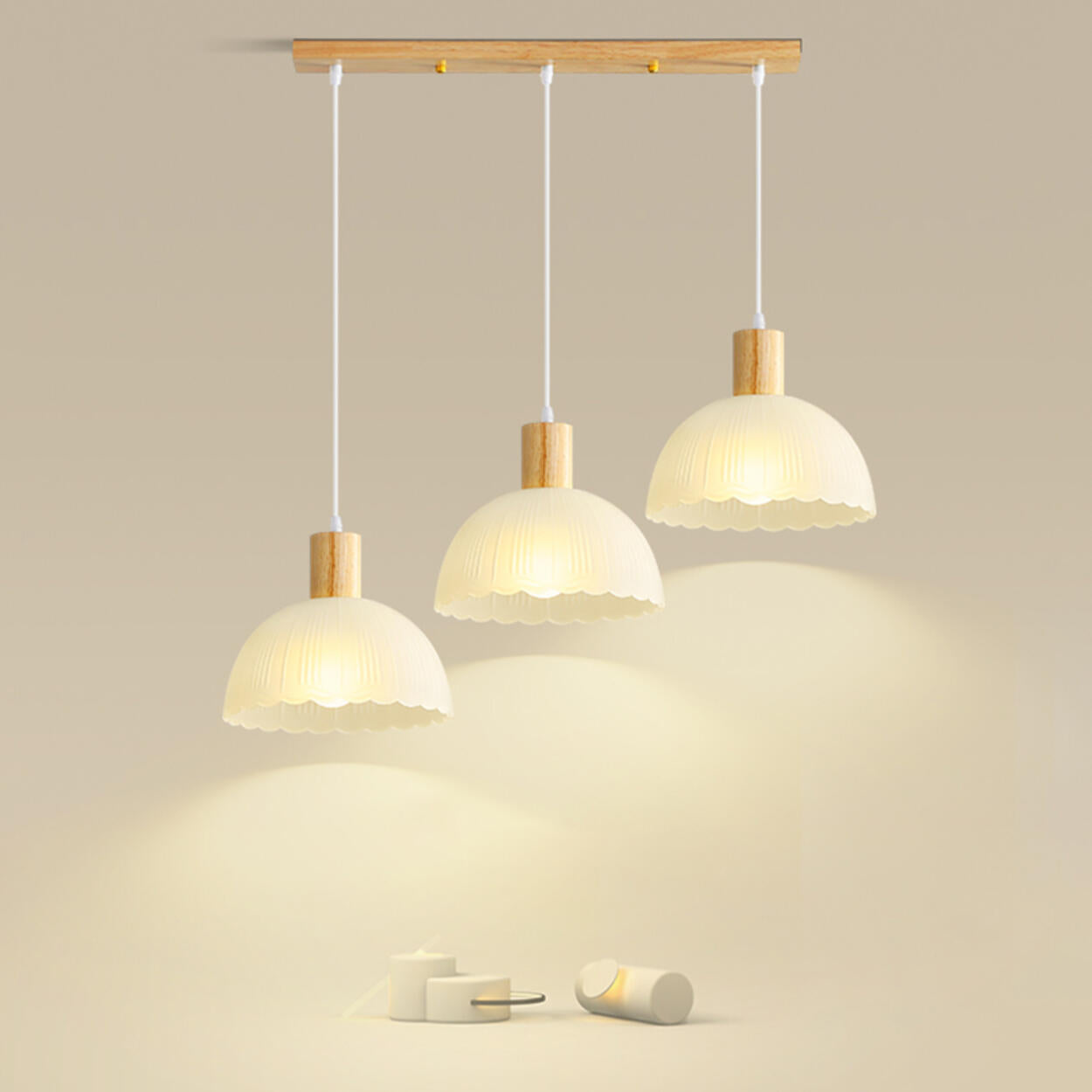 Nordic 3-Light Scalloped Dome Island Pendant Light