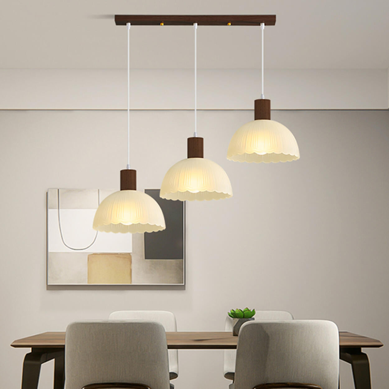 Nordic 3-Light Scalloped Dome Island Pendant Light