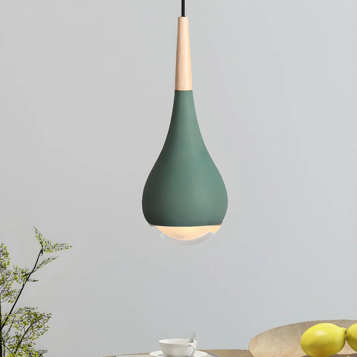 Nordic Modern Ceramic Teardrop Green Pendant Light