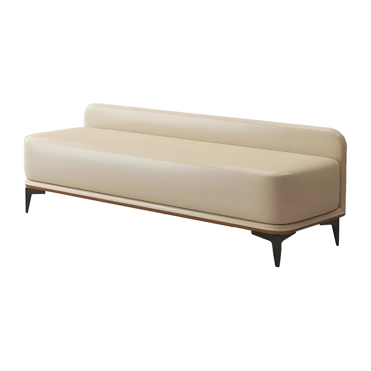 Off-White Faux Leather Cushioned Bedroom Bench with Leg