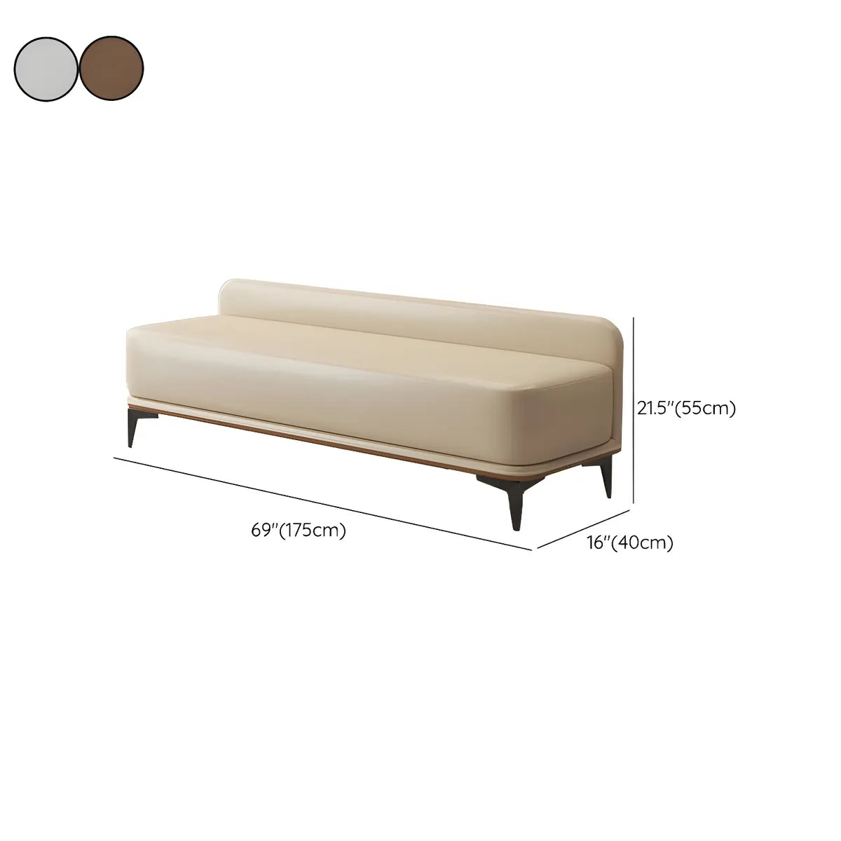 Off-White Faux Leather Cushioned Bedroom Bench with Leg