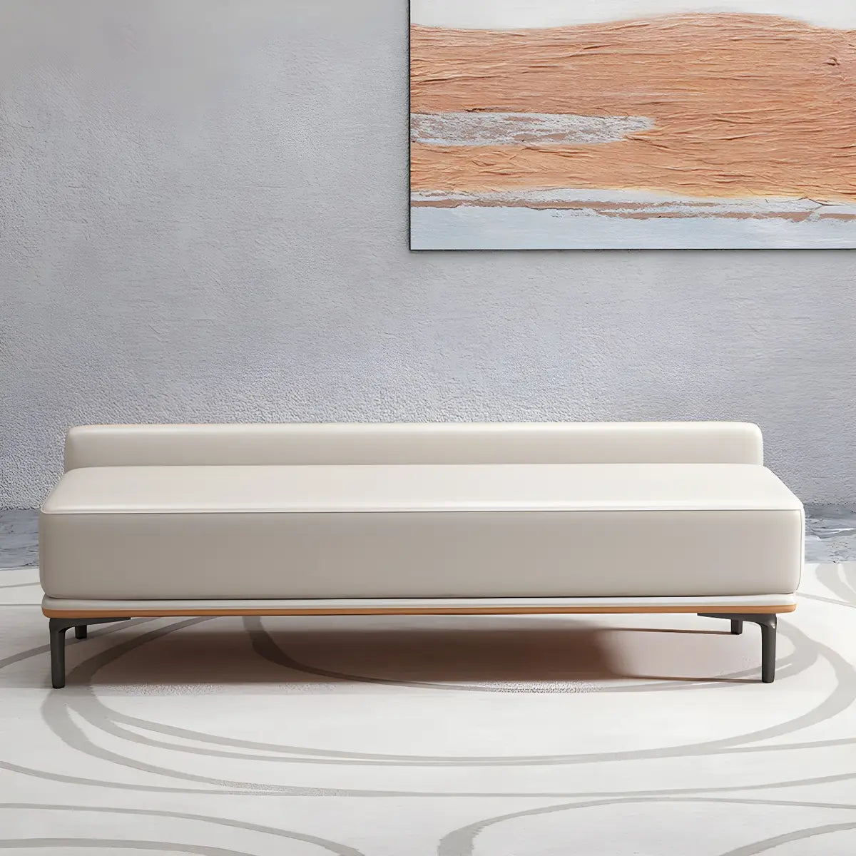 Off-White Faux Leather Cushioned Bedroom Bench with Leg