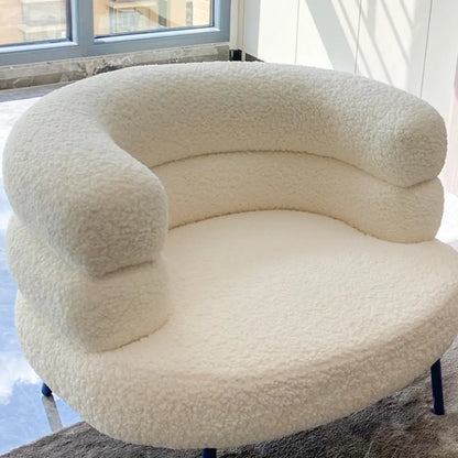 Off-White Sherpa Fabric Fixed Back Curved Arm Chair