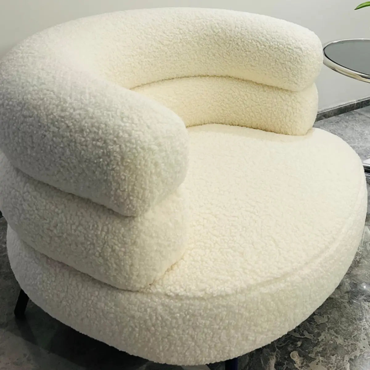 Off-White Sherpa Fabric Fixed Back Curved Arm Chair