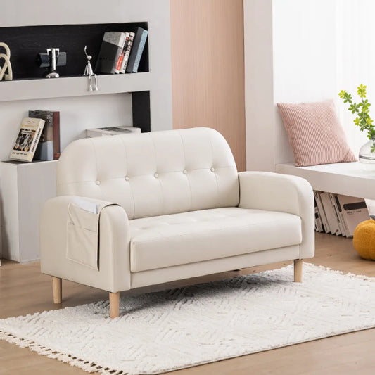 Off-White Square Arm Loose Back Tufted Arm Chair